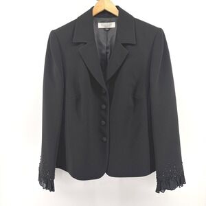 Studio Tahari Woman SILK Black Beaded Ruffle Cuff Blazer‎ Jacket Plus Size 14W